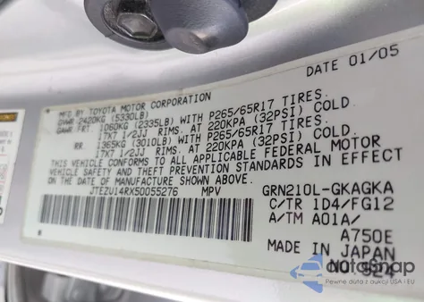 2005 Toyota 4Runner Sr5 V6 from USA, damaged, VIN JTEZU14RX50055276